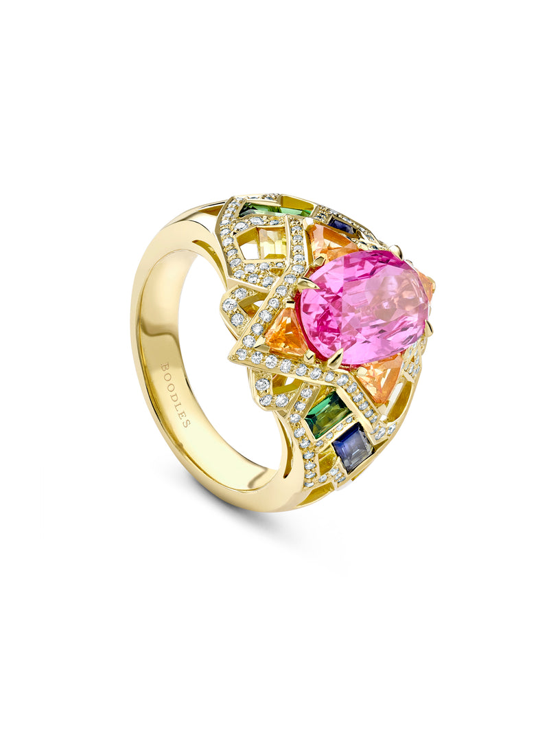 A Family Journey Barcelona Pink Sapphire Yellow Gold Ring