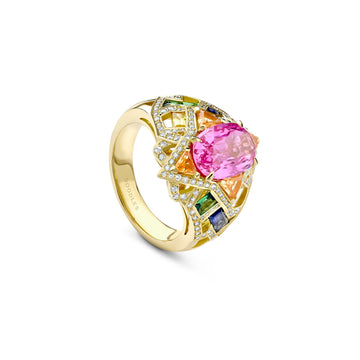 A Family Journey Barcelona Pink Sapphire Yellow Gold Ring