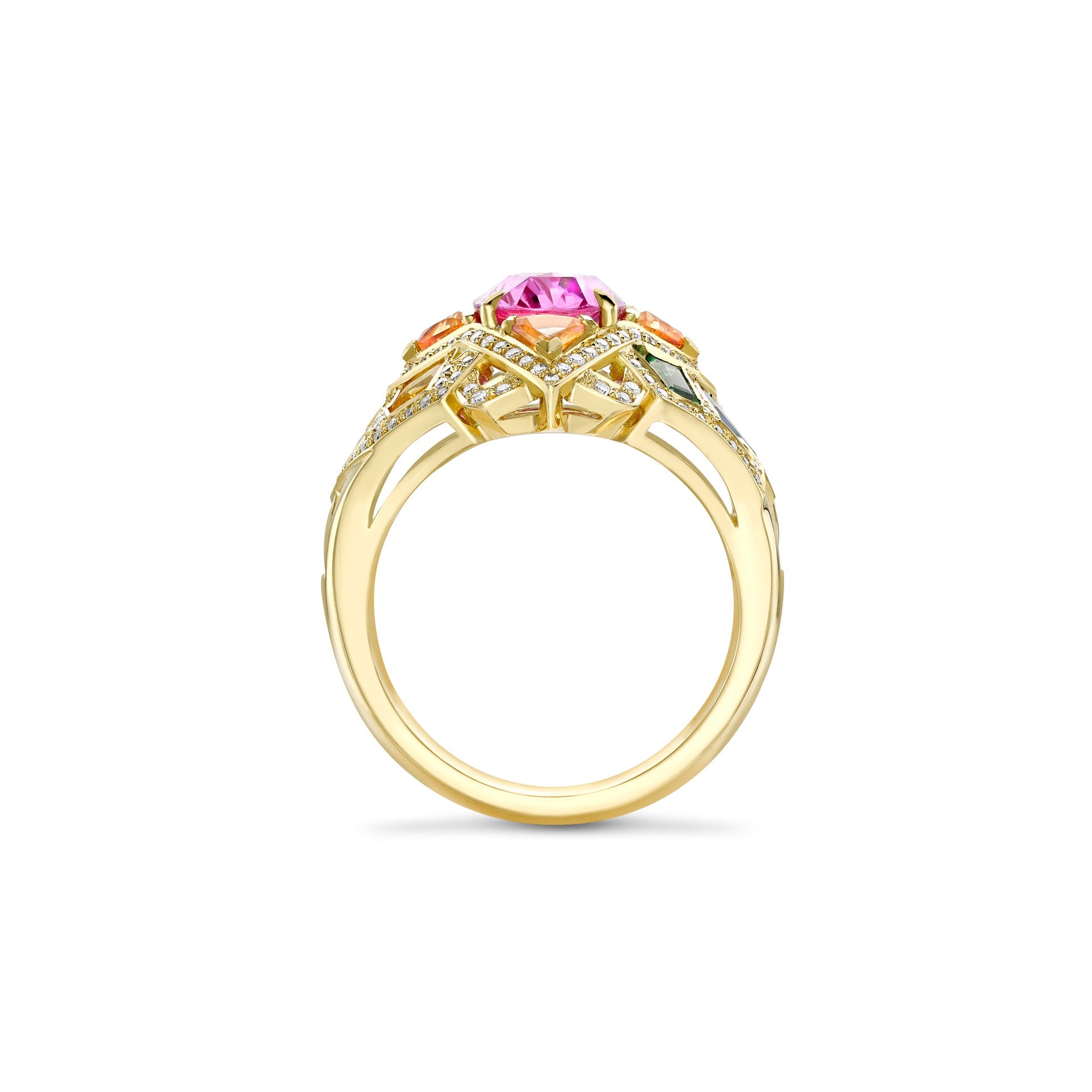 A Family Journey Barcelona Pink Sapphire Yellow Gold Ring