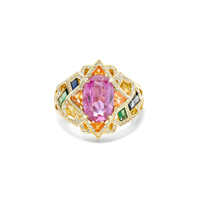 A Family Journey Barcelona Pink Sapphire Yellow Gold Ring