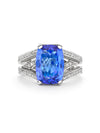 Classic Cushion Tanzanite Diamond Band Platinum Ring