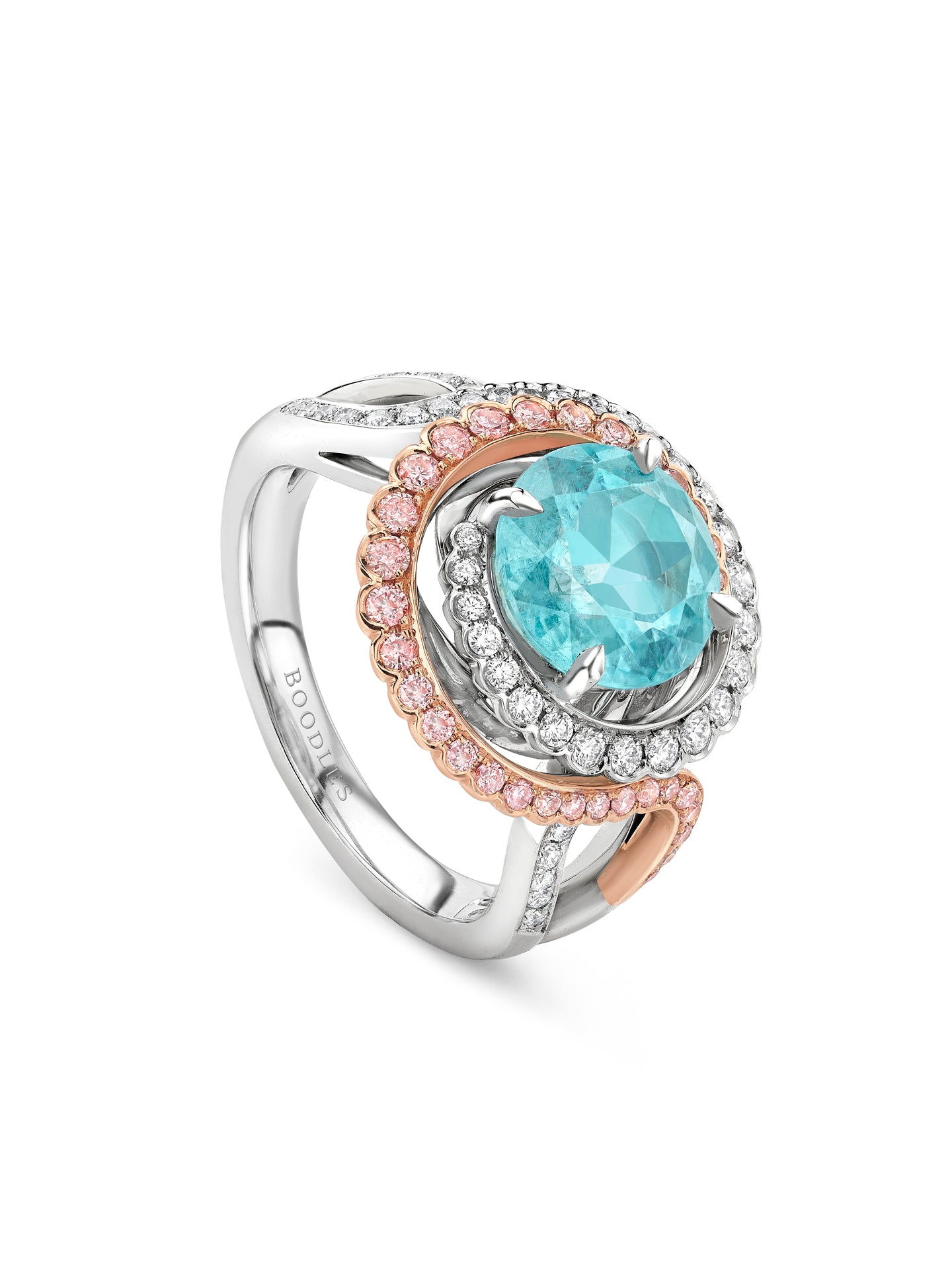 Monaco Paraiba and Pink Diamond Platinum and Rose Gold Ring