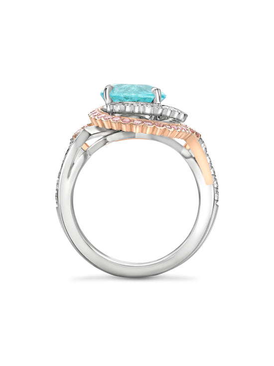 Monaco Paraiba and Pink Diamond Platinum and Rose Gold Ring