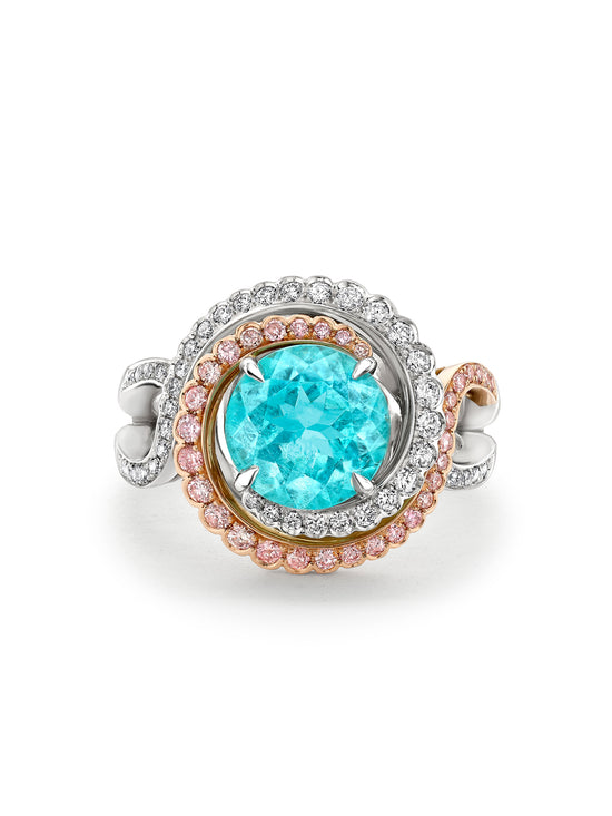 Monaco Paraiba and Pink Diamond Platinum and Rose Gold Ring