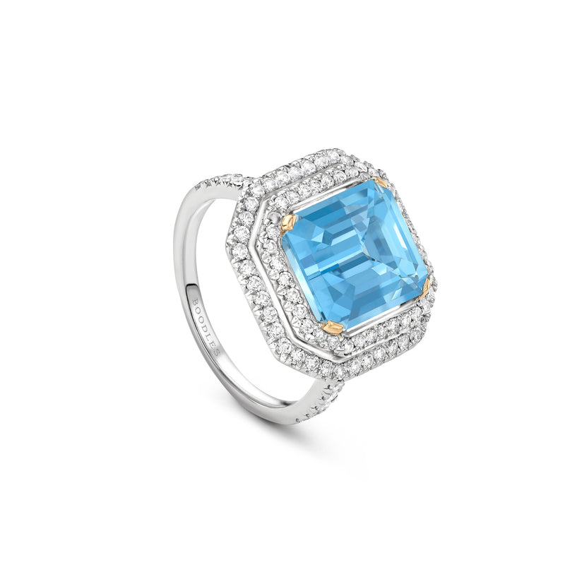 Vintage Octagonal Aquamarine Platinum Ring