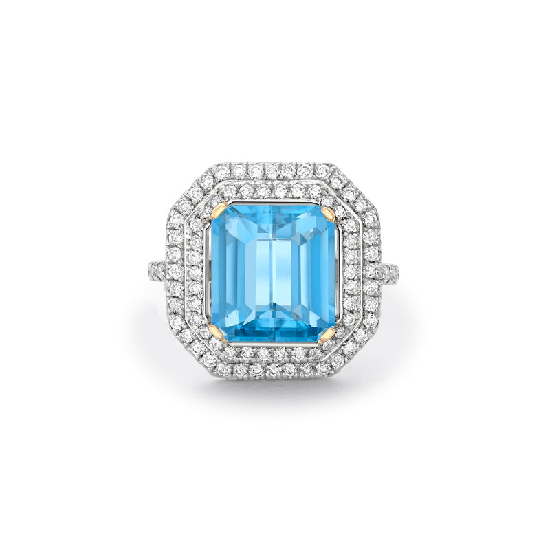Vintage Octagonal Aquamarine Platinum Ring