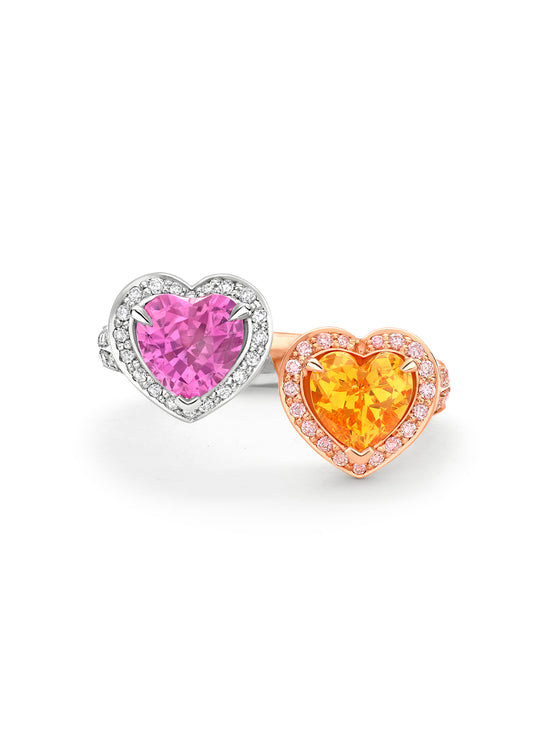 Gemini Garnet and Sapphire Rose Gold and Platinum Ring