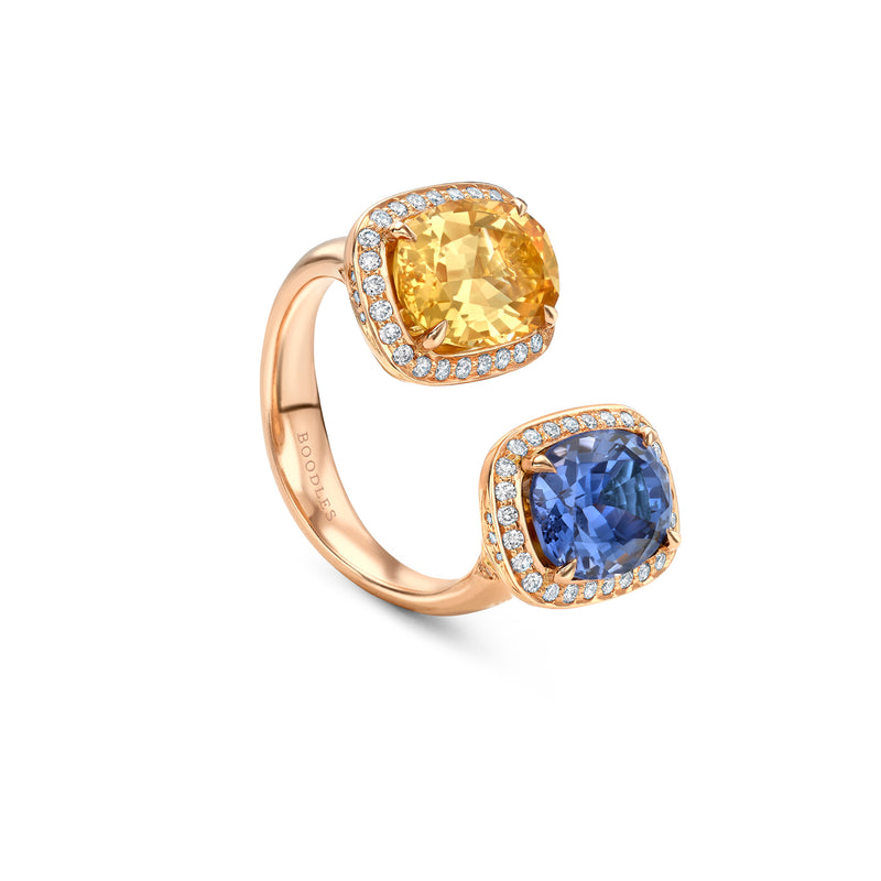 Gemini Topaz and Spinel Rose Gold Ring