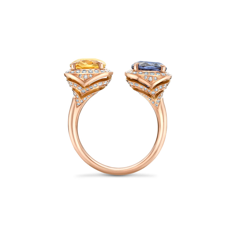 Gemini Topaz and Spinel Rose Gold Ring