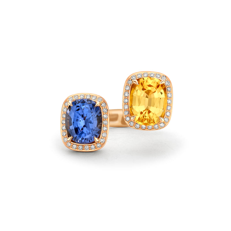 Gemini Topaz and Spinel Rose Gold Ring