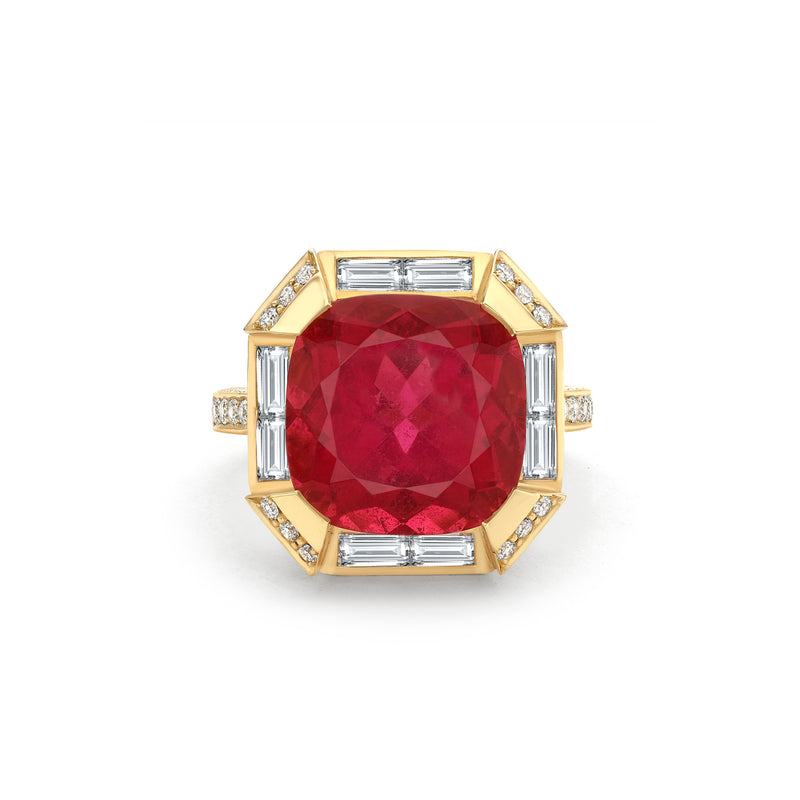 Florentine Rubellite Tourmaline Yellow Gold Ring