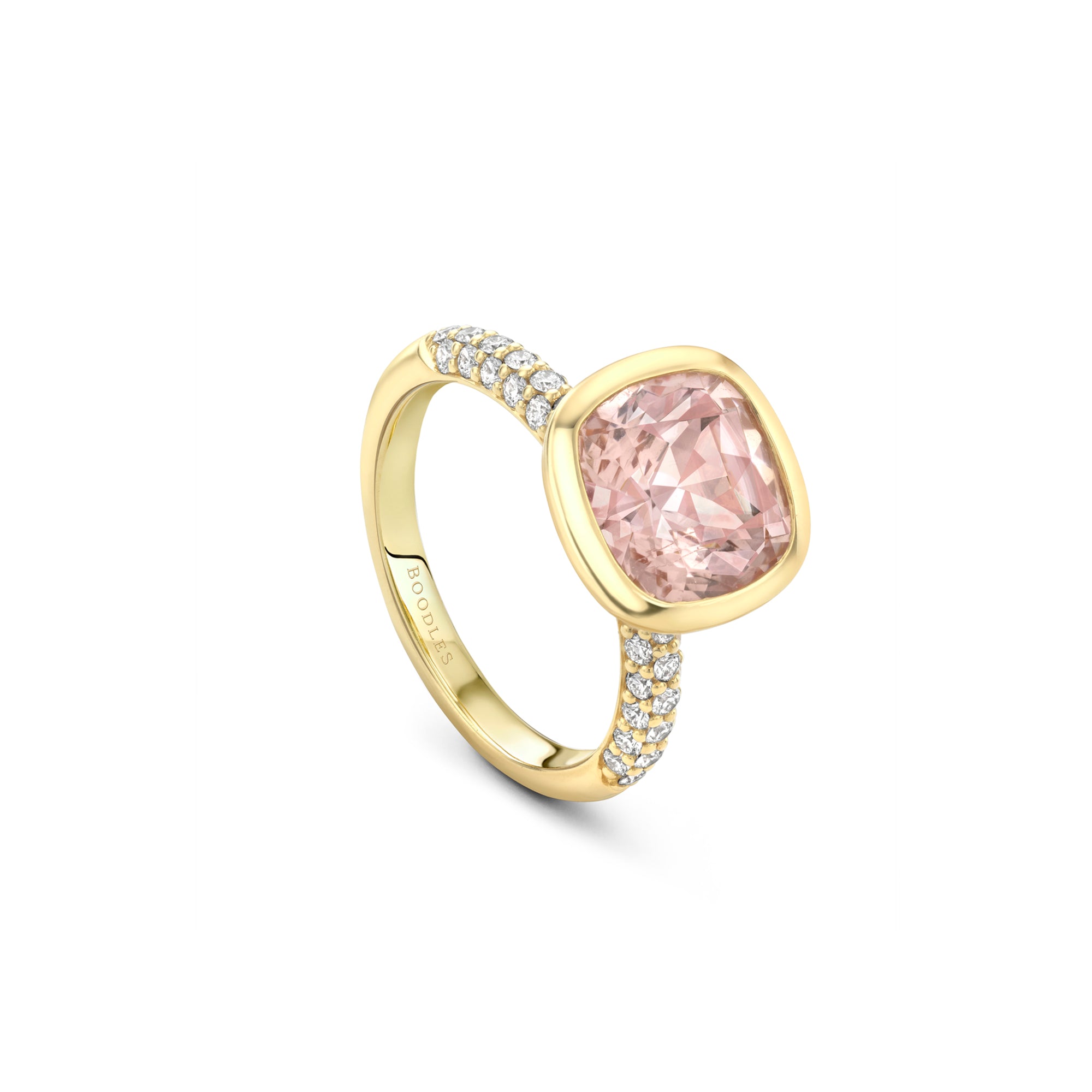 Florentine Dolce Vita Cushion Morganite Yellow Gold Ring