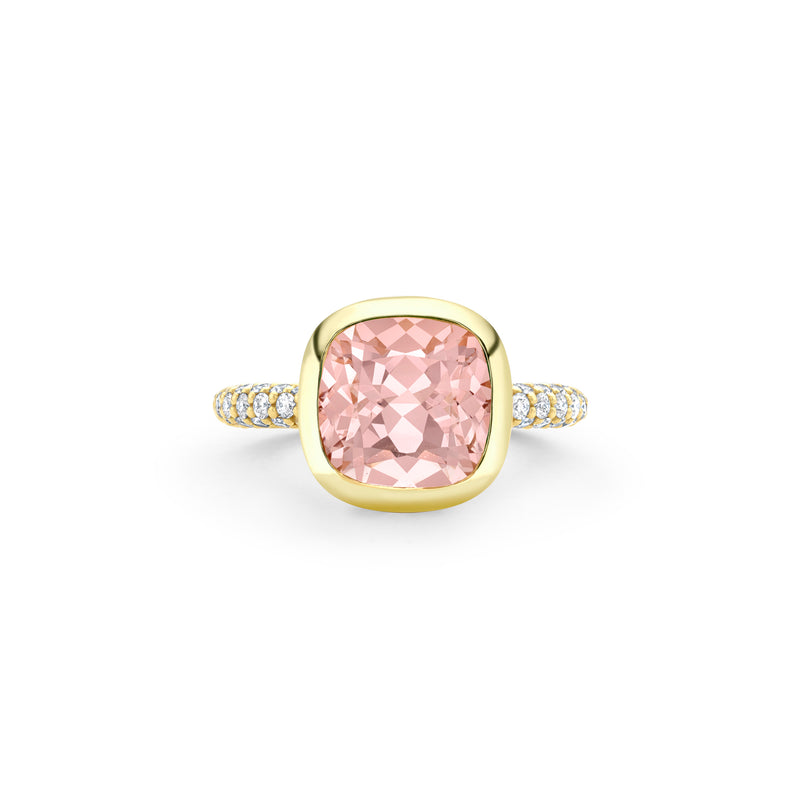Florentine Dolce Vita Cushion Morganite Yellow Gold Ring