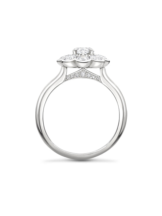 Classic Diamond Cluster Scalloped Platinum Ring