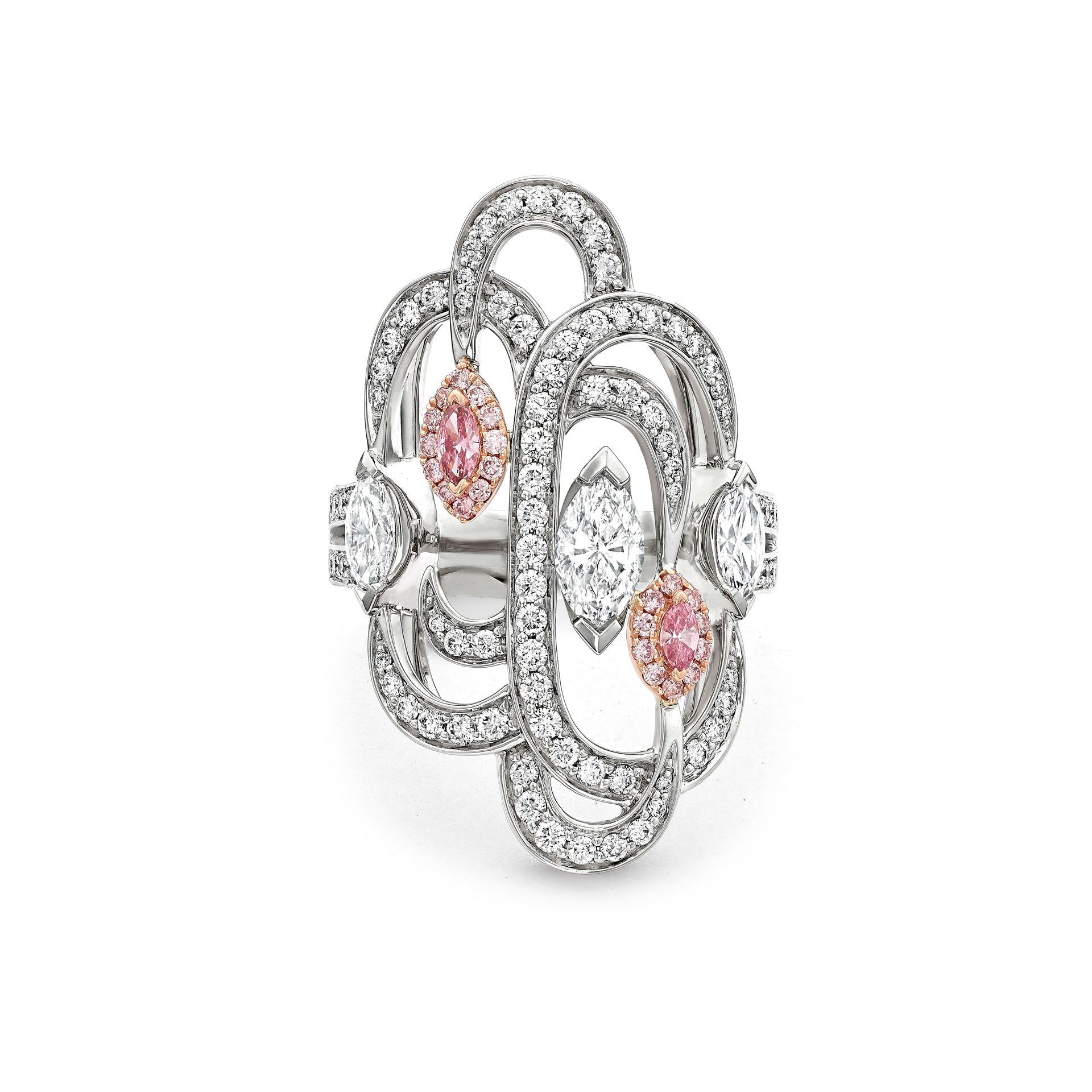 Secret Garden Platinum Marquise Pink and White Diamond Ring