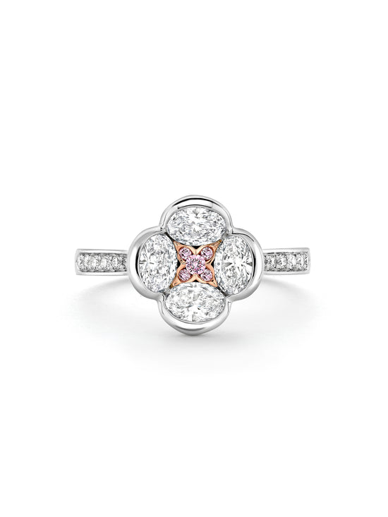Flower Pink and White Diamond Platinum Ring