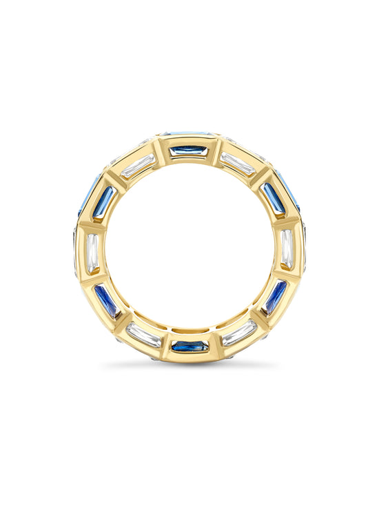 Classic Ashoka Diamond Sapphire Scalloped Full Hoop Yellow Gold Eternity Ring