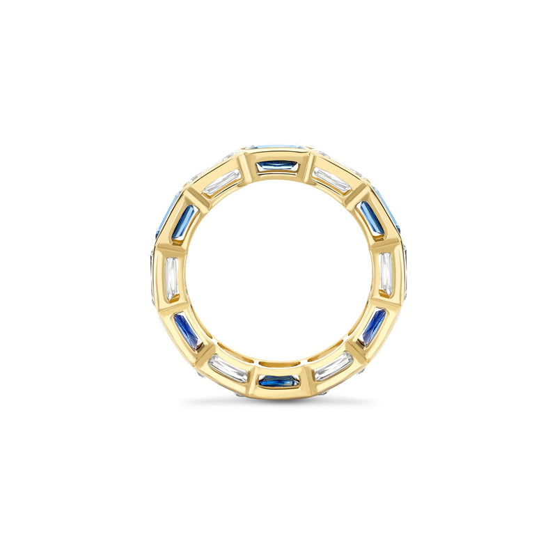 Classic Ashoka Diamond Sapphire Scalloped Full Hoop Yellow Gold Eternity Ring