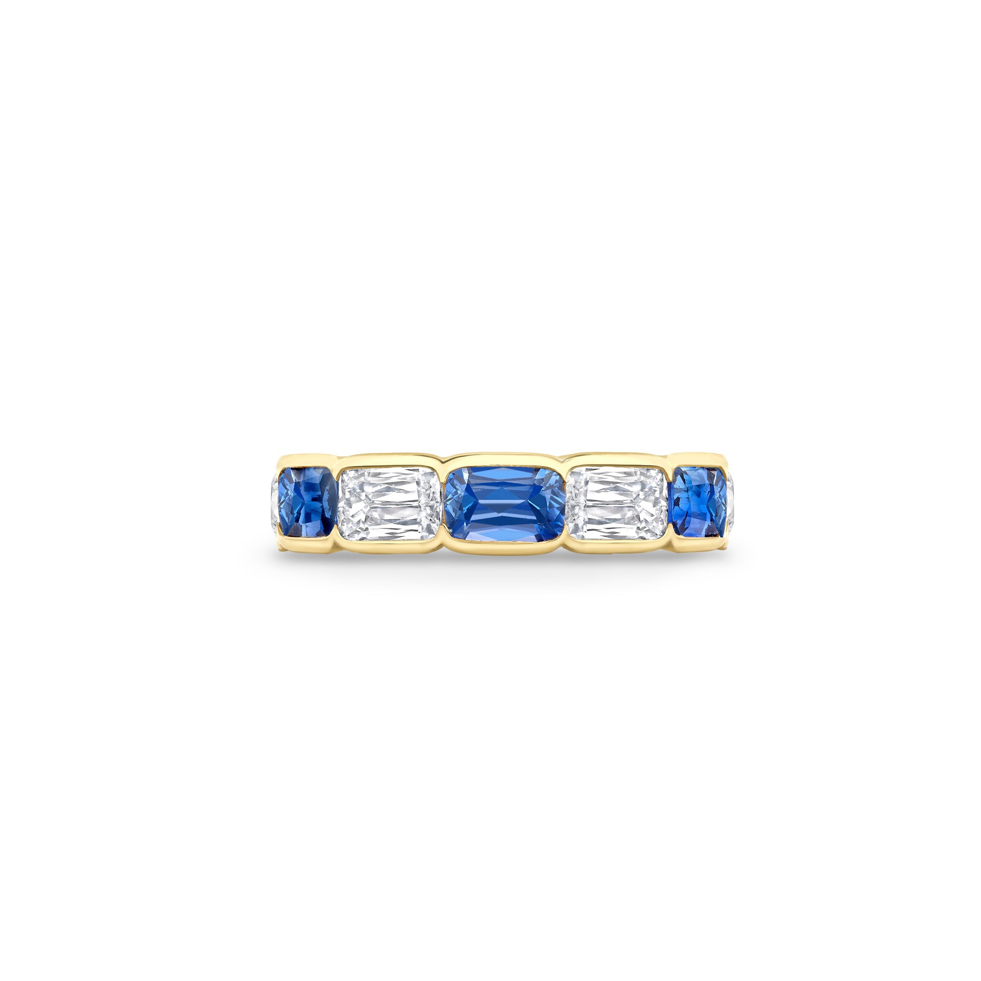 Classic Ashoka Diamond Sapphire Scalloped Full Hoop Yellow Gold Eternity Ring