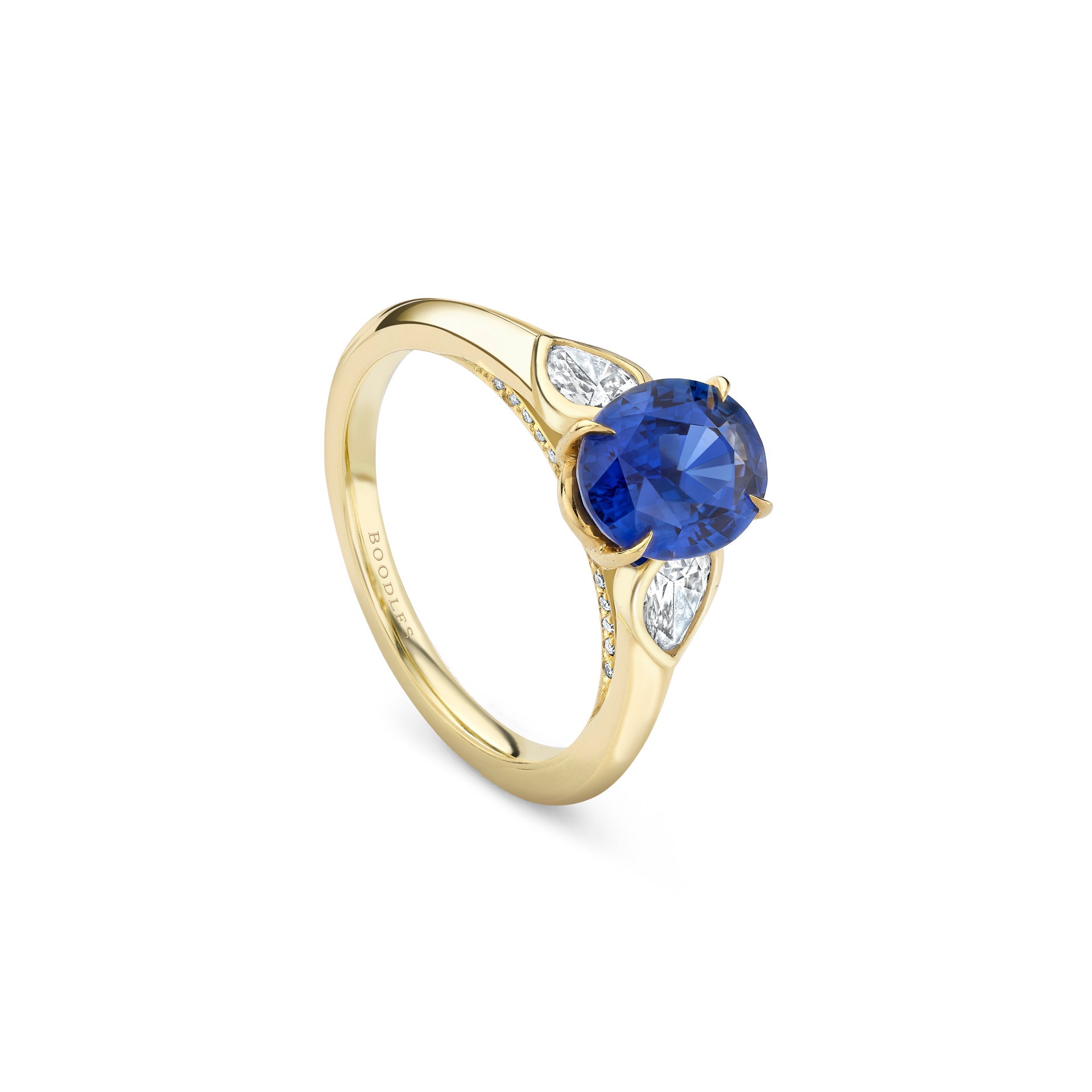 Trilogy Cupid Oval Sapphire Yellow Gold Ring