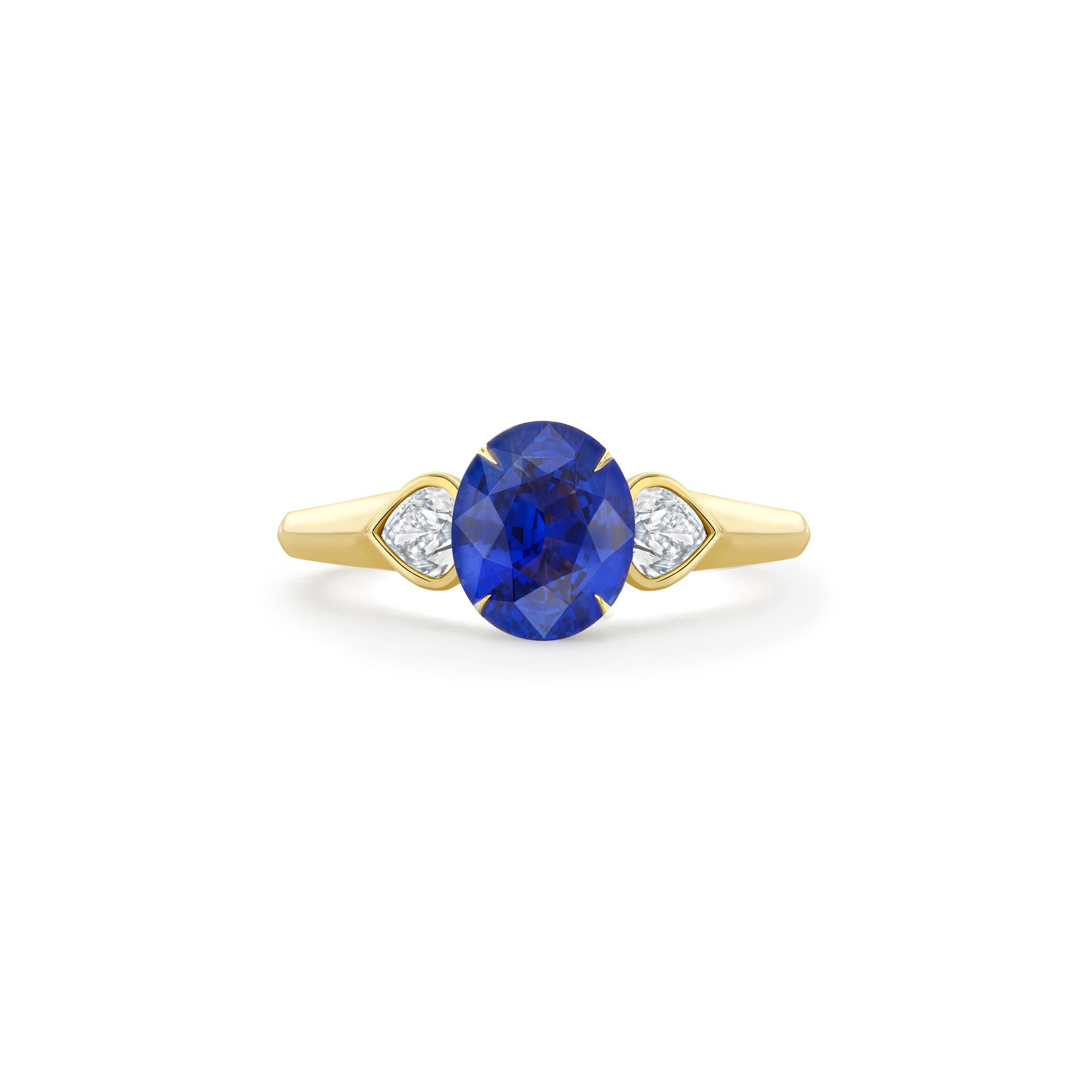 Trilogy Cupid Oval Sapphire Yellow Gold Ring