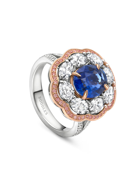 Vintage Oval Cut Sapphire and Pink Diamond Ring