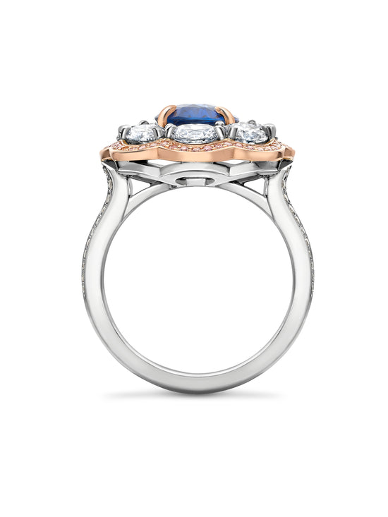 Vintage Oval Cut Sapphire and Pink Diamond Ring