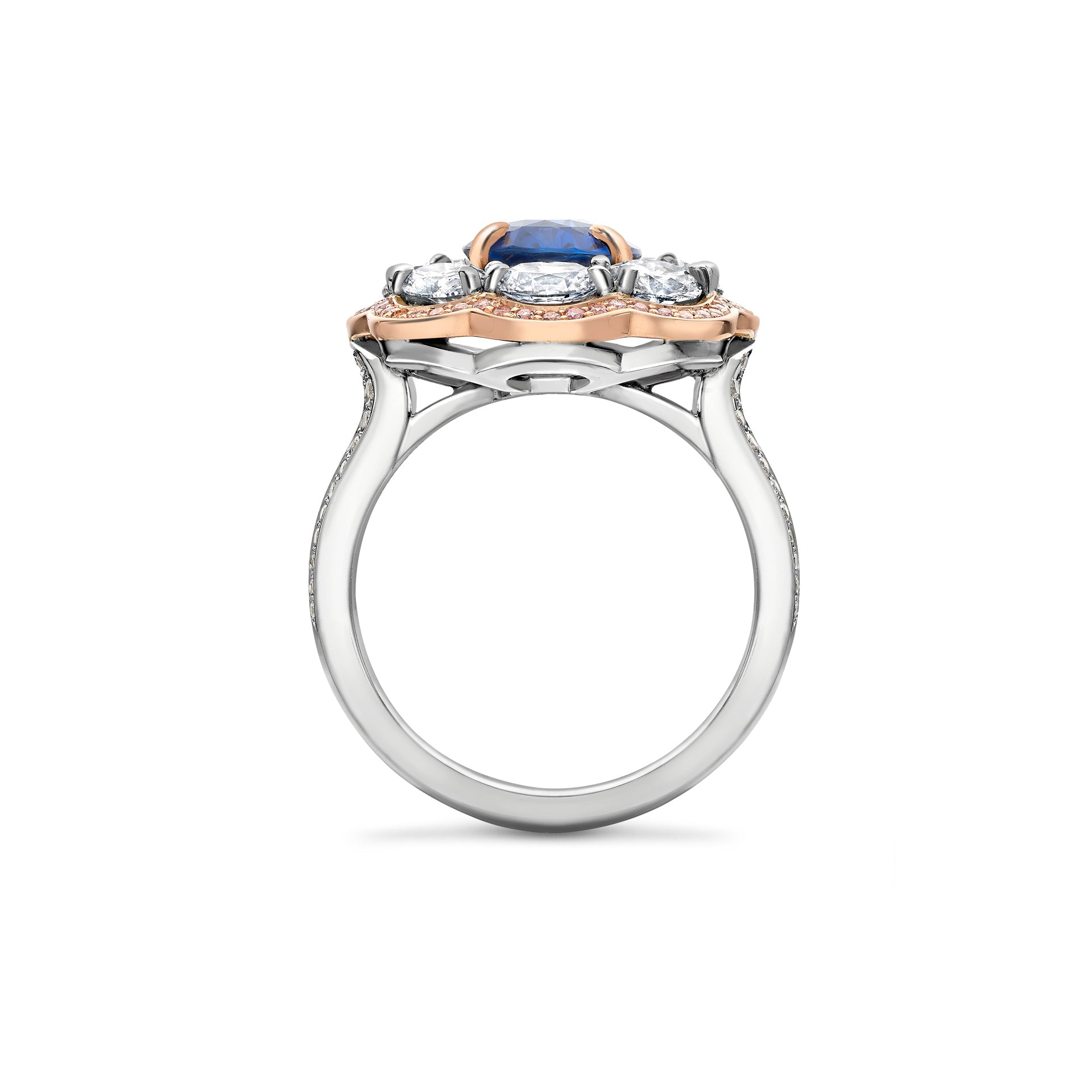 Vintage Oval Cut Sapphire and Pink Diamond Ring