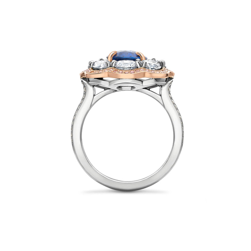 Vintage Oval Cut Sapphire and Pink Diamond Ring