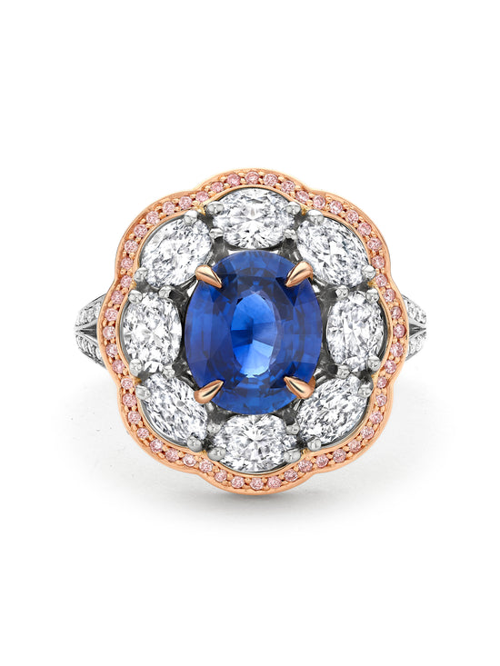 Vintage Oval Cut Sapphire and Pink Diamond Ring