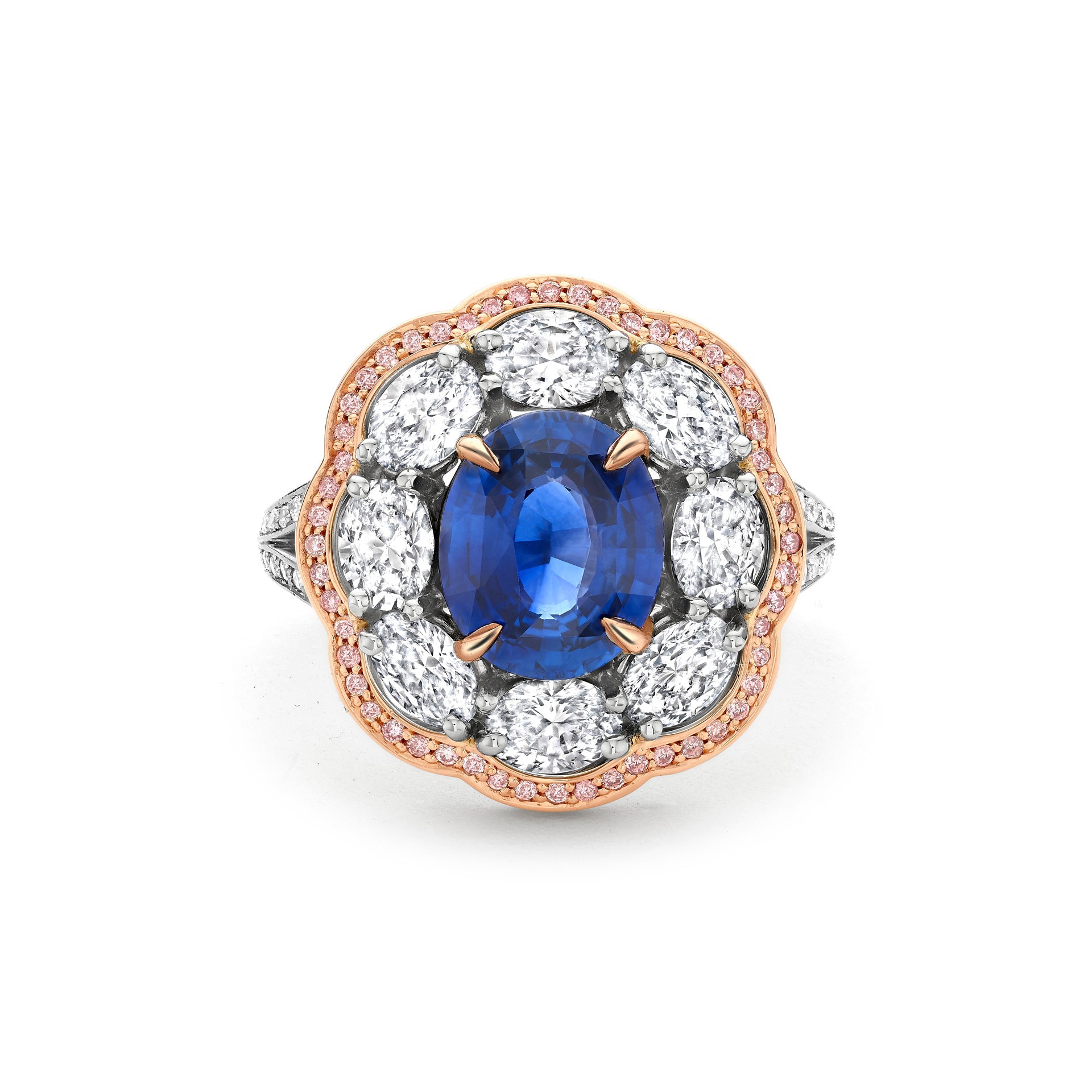 Vintage Oval Cut Sapphire and Pink Diamond Ring