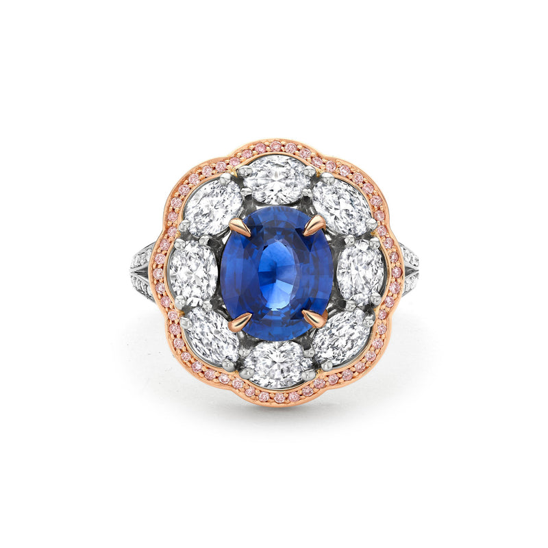 Vintage Oval Cut Sapphire and Pink Diamond Ring