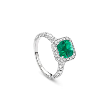 Vintage Cushion Cut Emerald Platinum Ring