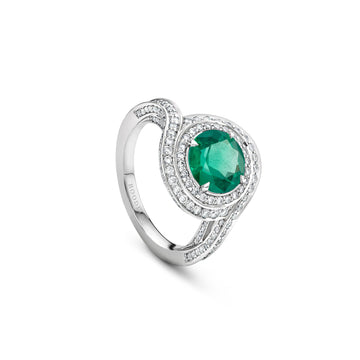 Vintage Brilliant Emerald Platinum Ring