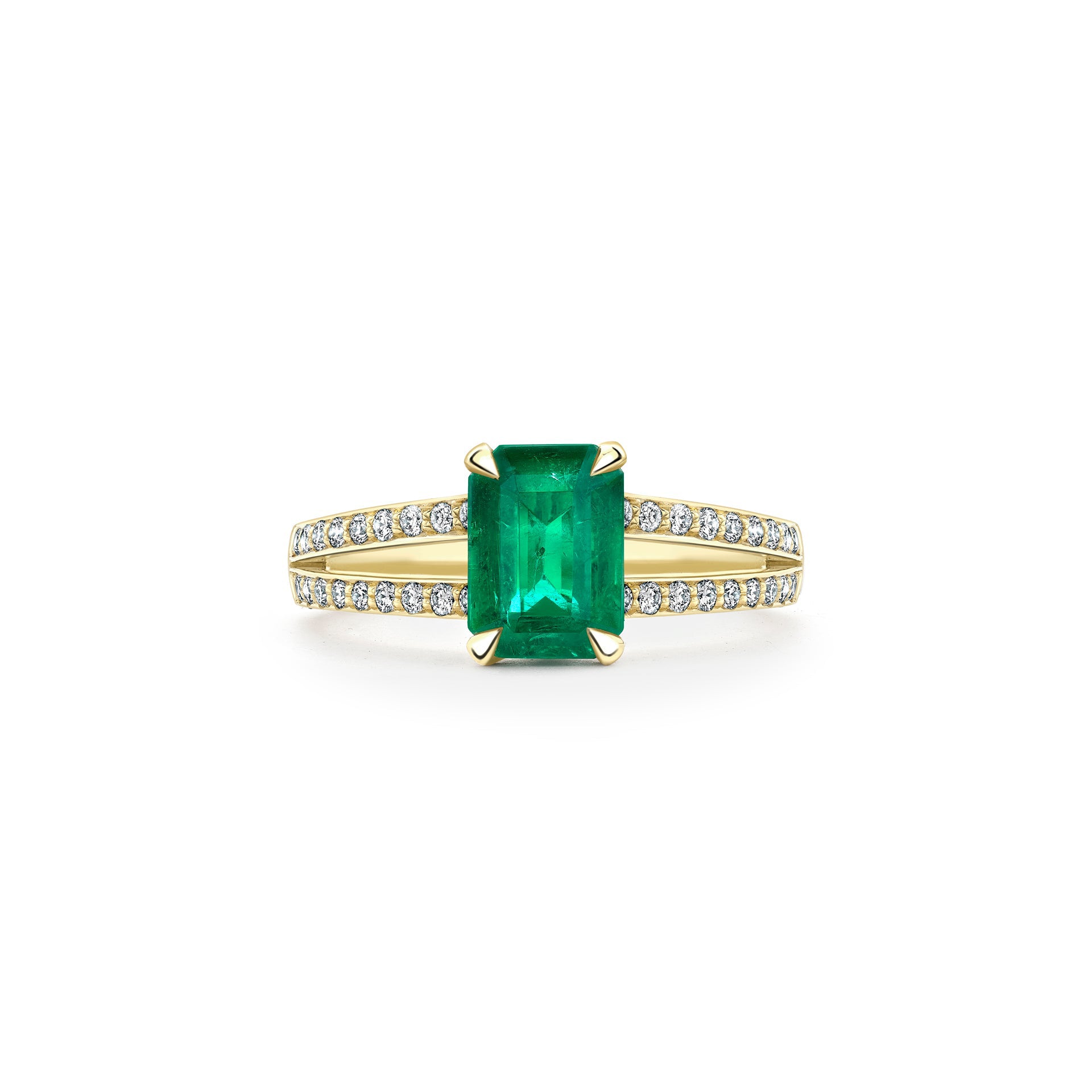 Classic Split Shoulder Emerald Yellow Gold Ring