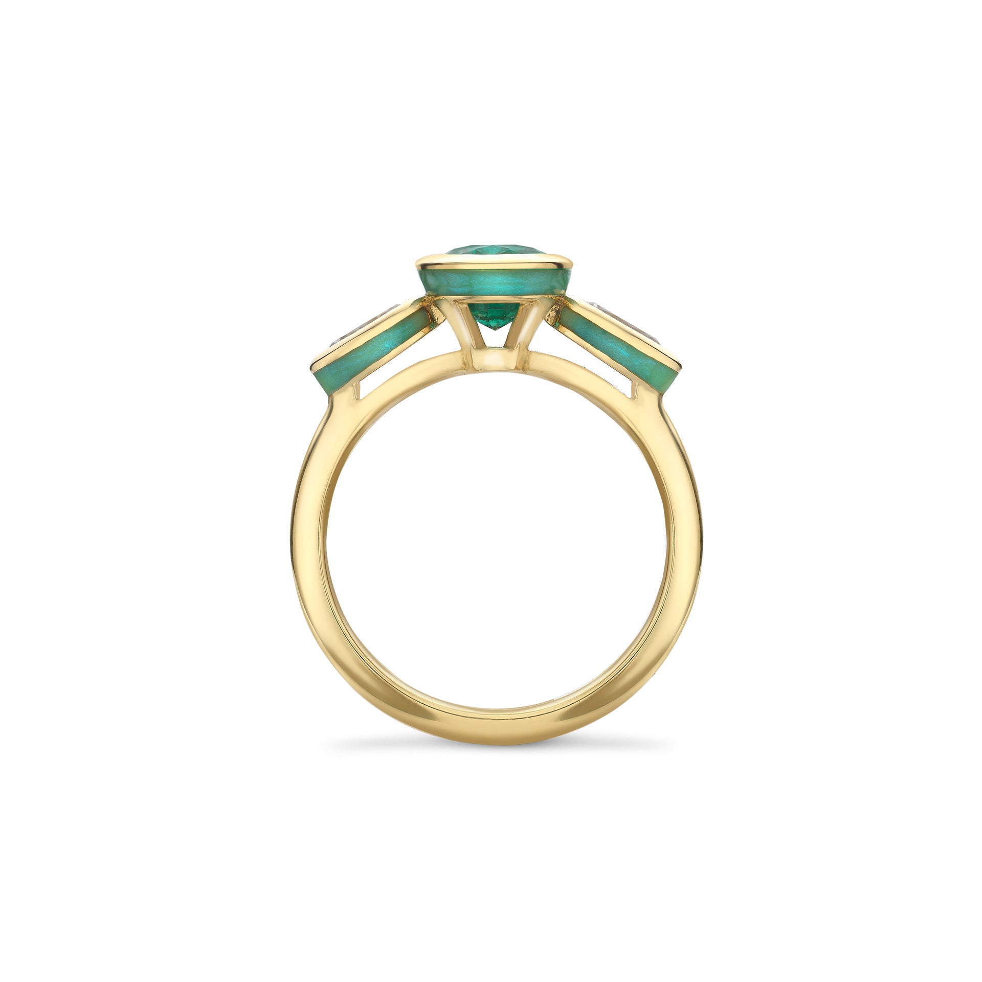 Florentine Oval Emerald Pear Diamond Yellow Gold Ring