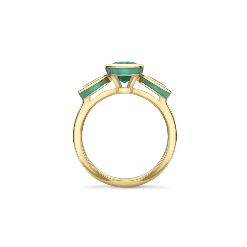 Florentine Oval Emerald Pear Diamond Yellow Gold Ring