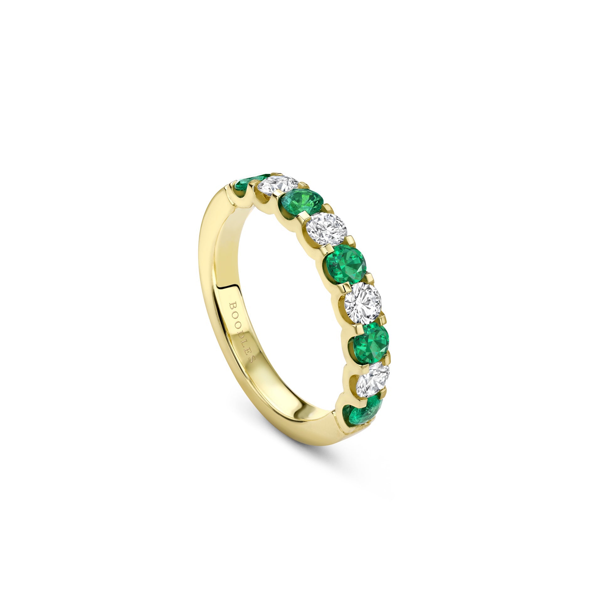 Classic Emerald and Diamond Yellow Gold Eternity Ring
