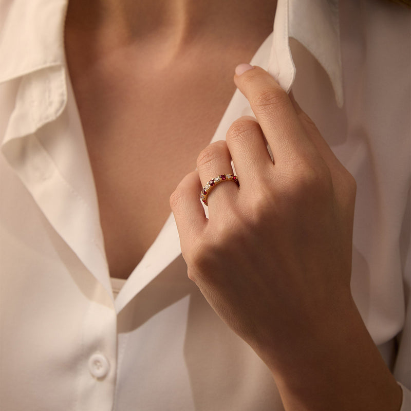 Classic Evermore Ruby Diamond Yellow Gold Eternity Ring