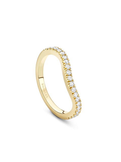 Vintage Wave Half-Hoop Yellow Gold Diamond Wedding Band