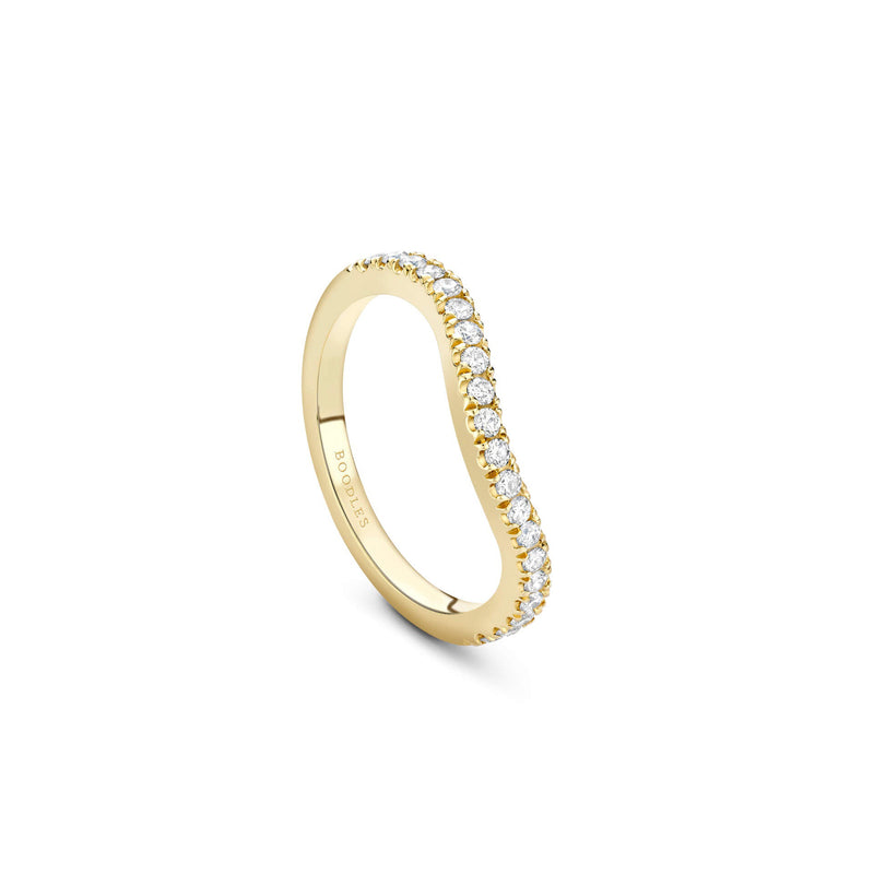 Vintage Wave Half-Hoop Yellow Gold Diamond Wedding Band
