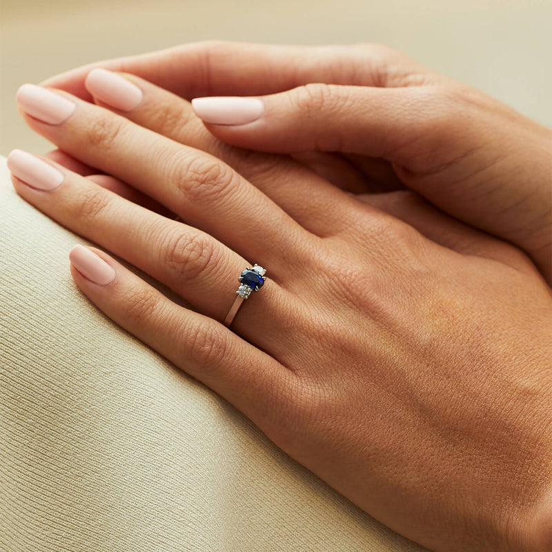 Trilogy Sapphire Diamond Platinum Engagement Ring