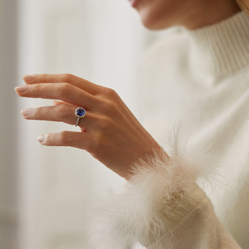 Vintage Cushion Blue Sapphire Engagement Ring