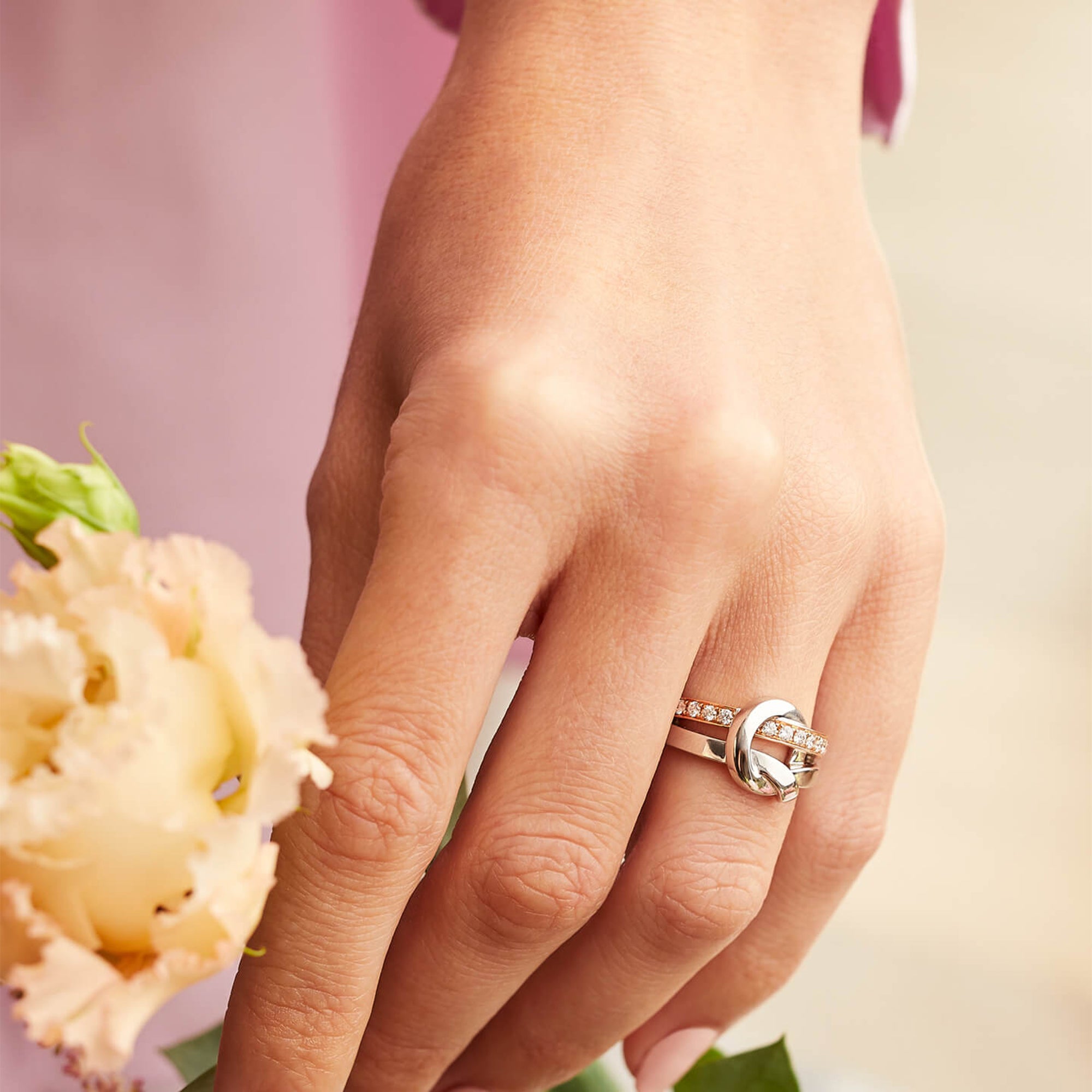 The Knot Rose and White Gold Diamond Ring