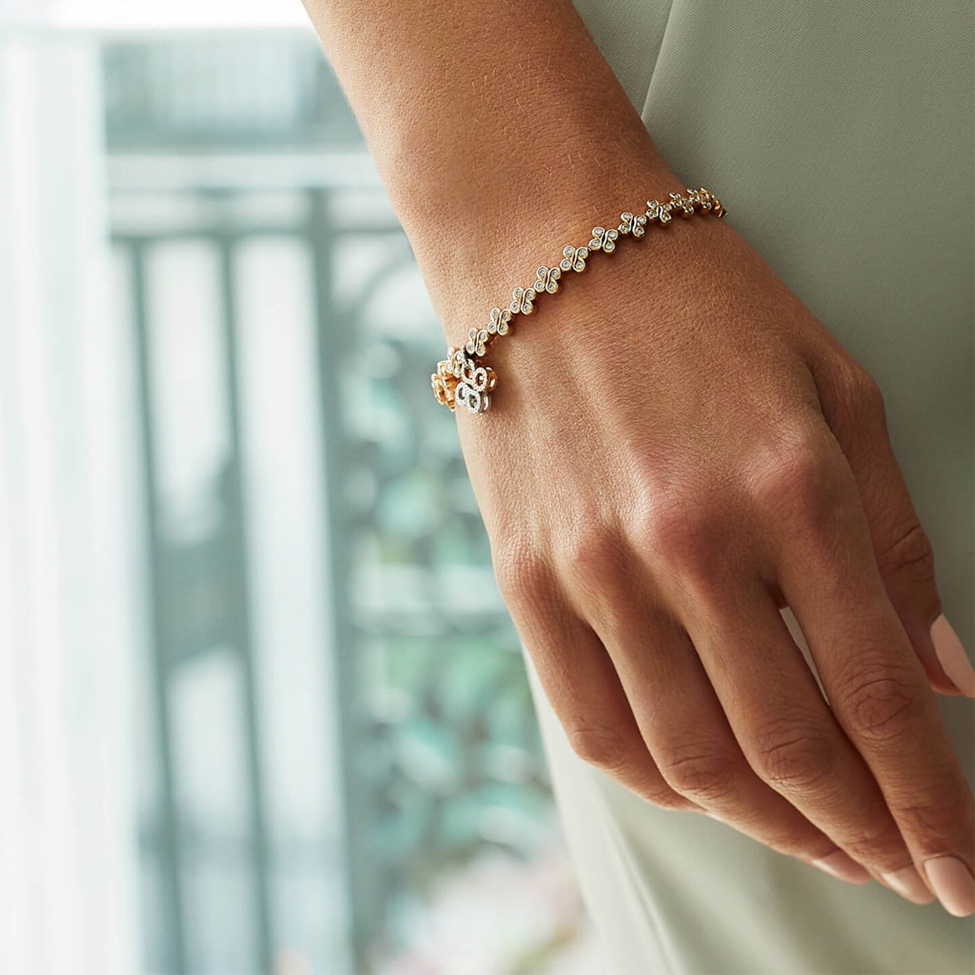 Be Boodles Rose Gold and Platinum Diamond Bracelet