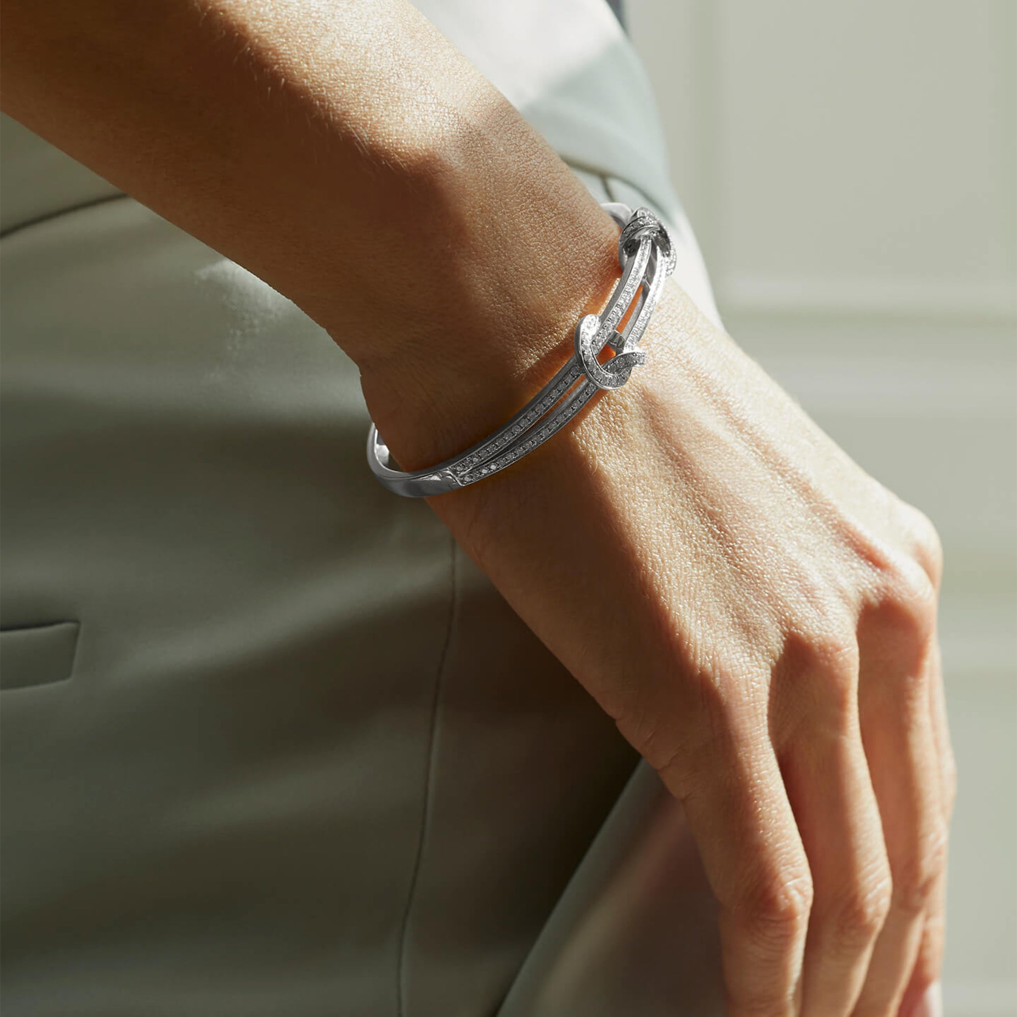 The Knot White Gold Diamond Bangle