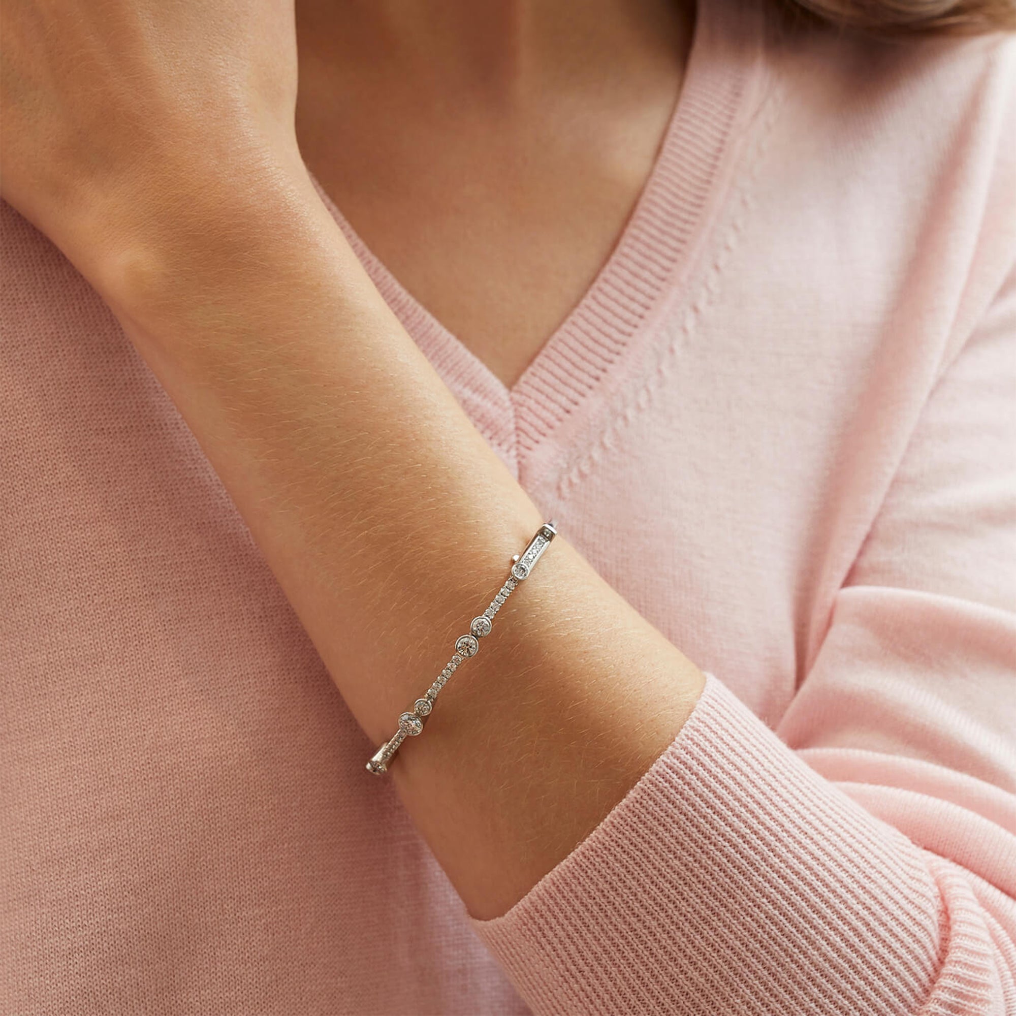 Waterfall Platinum Diamond Bangle