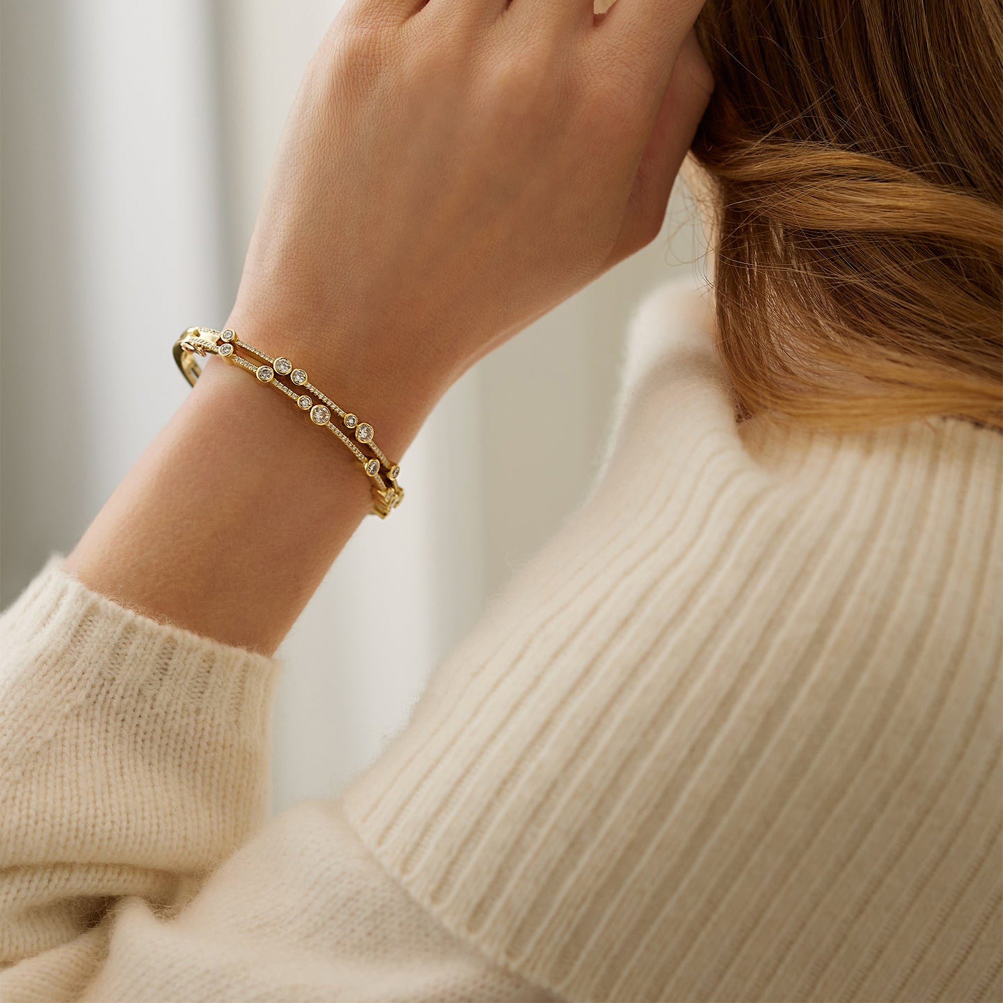 Waterfall Yellow Gold Double Bangle