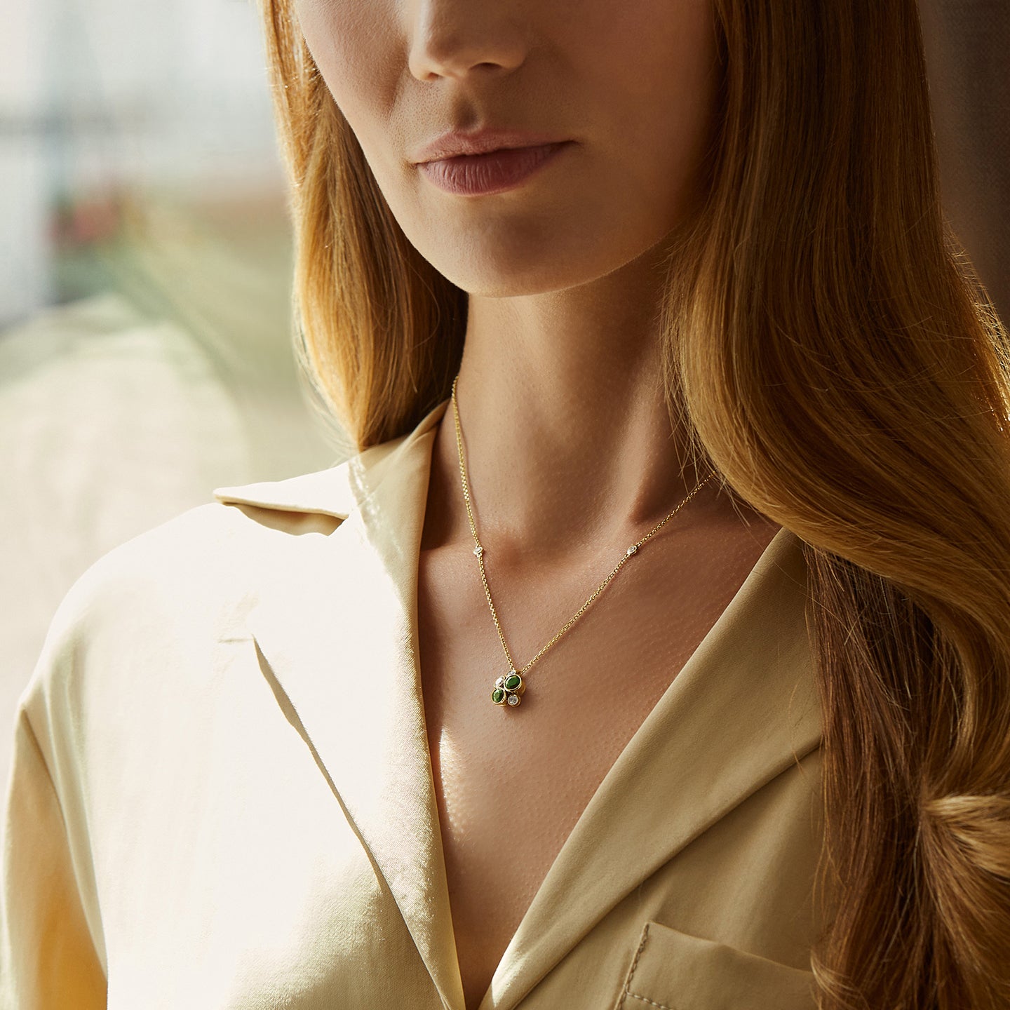 Raindance Yellow Gold Emerald Cluster Pendant