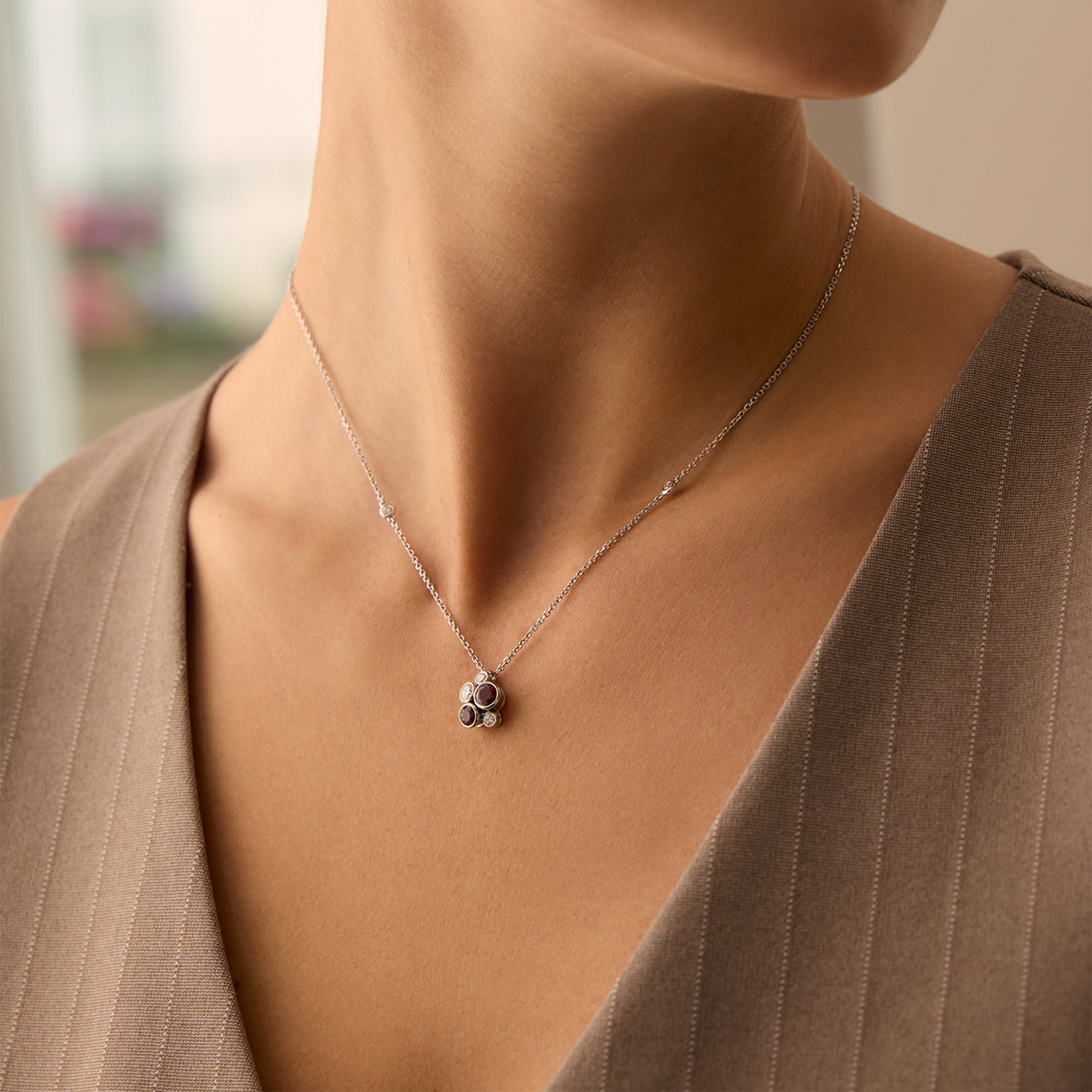 Raindance Ruby Platinum Cluster Pendant and Earrings Set | Boodles